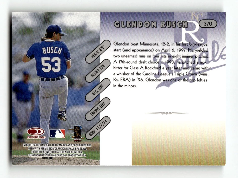 1997 Donruss #370 Glendon Rusch Rookie - Image 2 of 2