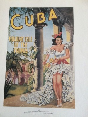 Kuba Urlaubsinsel der Tropen.  Art Déco Poster. Ungerahmte Leinenoptik.