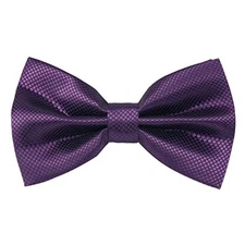  Mens Solid Mini Squares Formal Banded Bow Ties Plum Purple Plaid