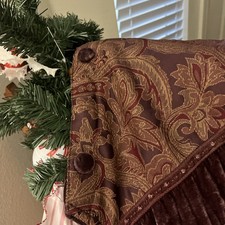 Deluxe Christmas Tree Skirt 56 inch Velvet Brocade Rhinestones Deep Brown