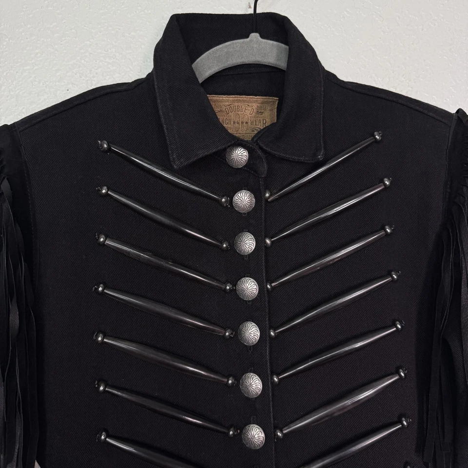 Double D Ranch Jacket Womens XS Western Fringe Concho Button Cropped Cowgirl 90s - Image 4 of 4