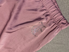Juicy Couture Pink Mauve Bling Rhinestone Logo VTG Y2K Pajama Satin Pants NWOT L