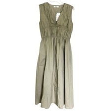 Mod Ref Sage Green Poplin Sleeveless Midi Dress Pockets Minimalist Size Small