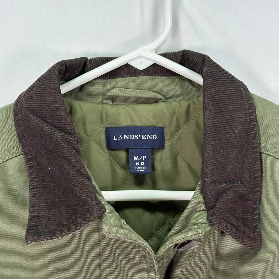 Abrigo Lands End Barn Chore Mujer Mediano Pequeño 10-12 Oliva Chaqueta Cuello Pana Foto 4 de 4