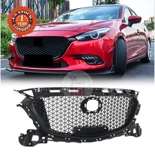 Front Bumper Upper Honeycomb Grille Grill Black Fit For 2017-2018 Mazda 3 Axela