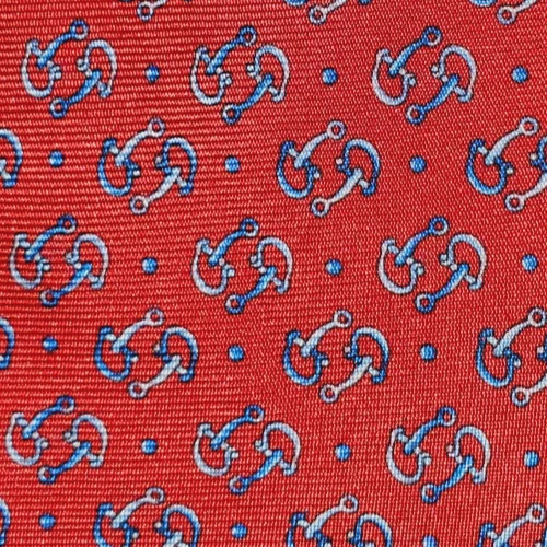 BURBERRY ~ CRAVATTA ABITO UOMO SETA ~ BLU E ROSSO ~ MORSO CAVALLO ~ 59"