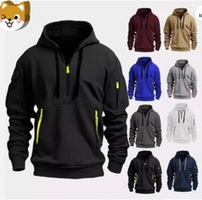 Men's Hooded Hoodie Zipper Multi-Pocket Pullover Jacket Sports Casual Sweatshirt