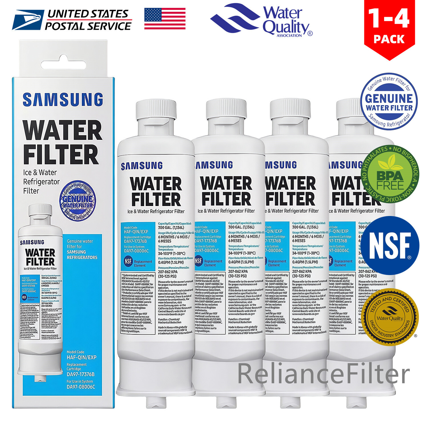 1-4PCS DA97-17376B DA97-08006C Samsung Refrigerator Water Filter Replacement for HAF-QIN EXP Compatible Models
