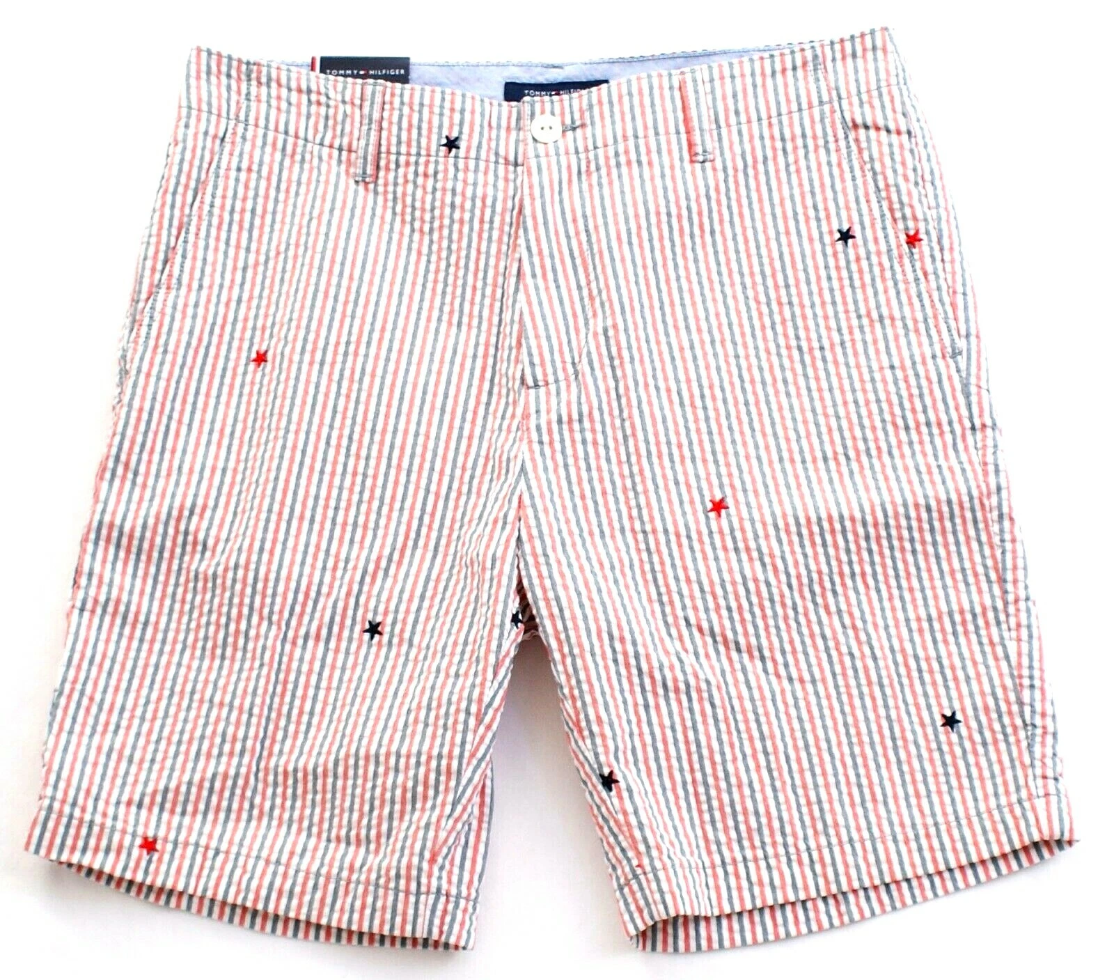 Tommy Hilfiger Red White Blue Stars & Stripes Seersucker Cotton Shorts Men's NWT