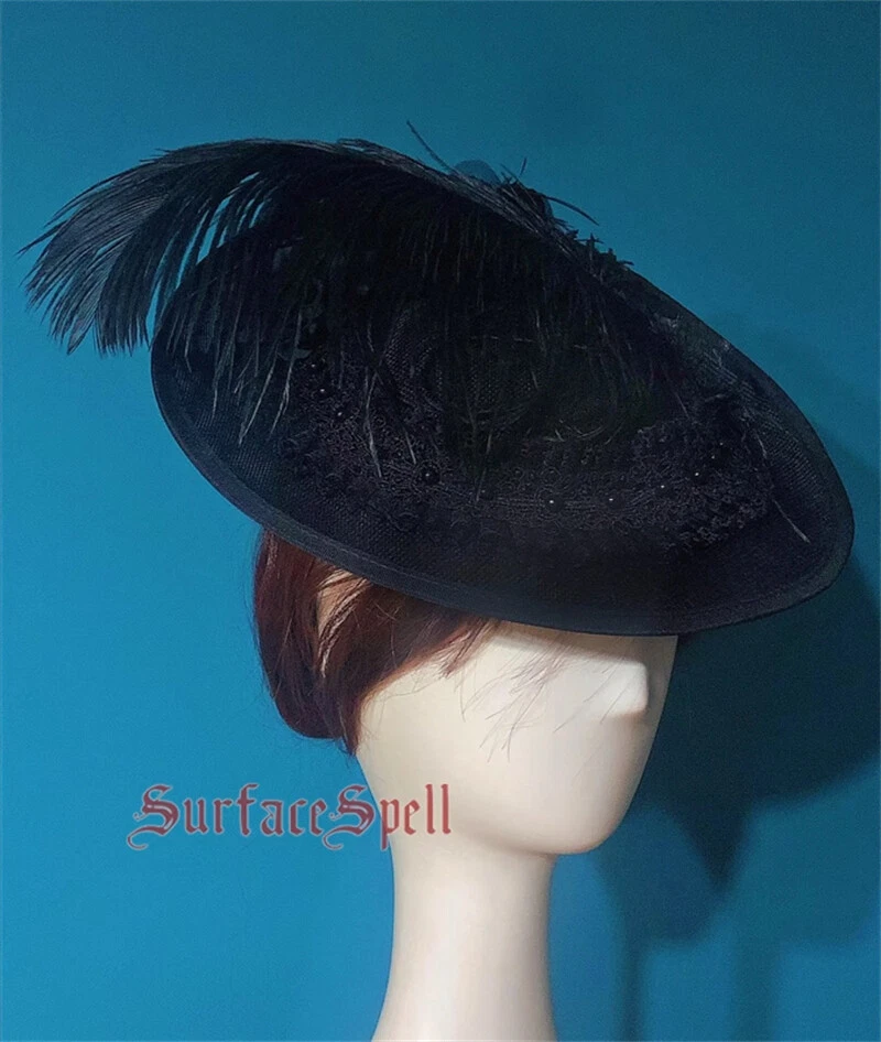 Victoriano Mujeres Encaje Floral Top Sombrero Fascinador Clásico Lolita Negro Tocado Foto 2 de 4