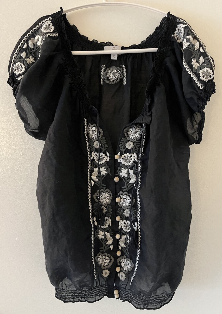 aso bella swan joie signa embroidered black blouse small s women