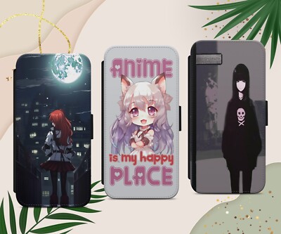 ANIME GIRL FLIP WALLET HANDYHÜLLE FÜR IPHONE SAMSUNG PIXEL GOTH MOON CITY