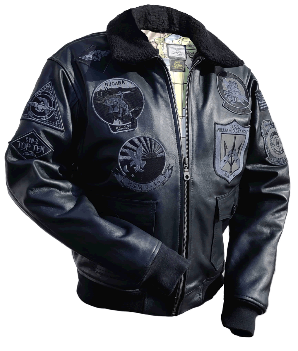 Herren Jacke Top Gun Stealth Bomber Lederjacke Stierleder schwarz