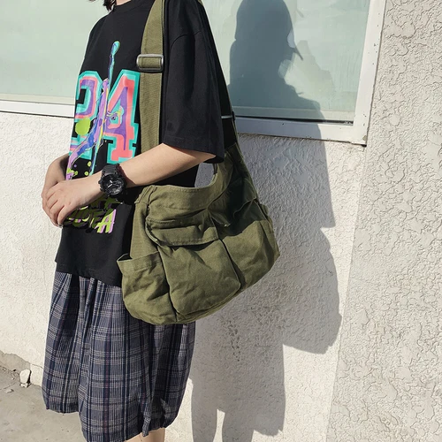 Damen Canvas solide Teenager Kuriertasche Damen große Kapazität Umhängetasche - Bild 5 von 37