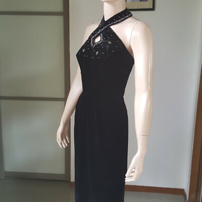 1950s Vintage Velvet Cross Neck Halter Wiggle Dress With Beaded Detail 25W  | eBay