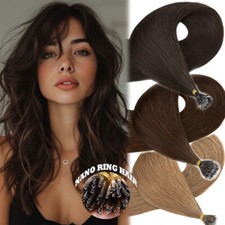 Nano Ring Beads Tip 300PCS Remy Human Hair Extensions Micro Loop THICK 1G 12-24"