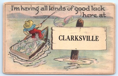 POSTCARD Clarksville Michigan Fishing Having all Kinds of Good Luck Here 1915
