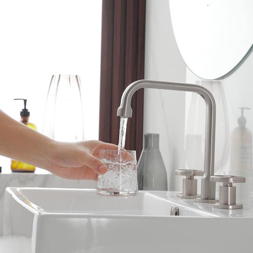 BWE Widespread Double Handle High-Arc Bathroom Faucet 8.82" Brushed Nickel - 第 8/12 張圖片