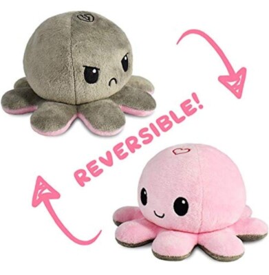 TeeTurtle The Original Reversible Octopus Plushie Pink + Gray 4 inch