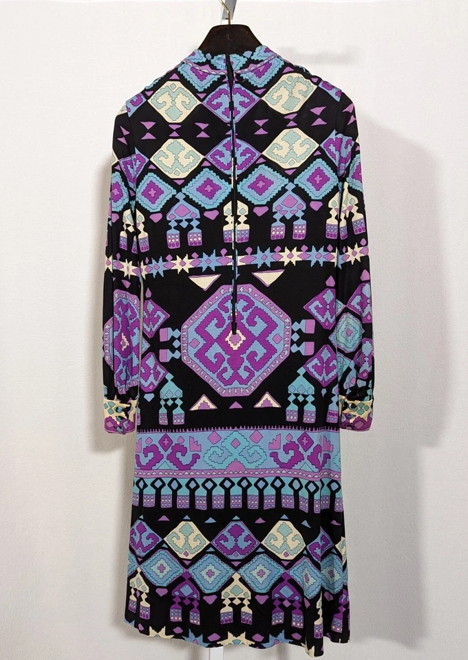 Vestido Valentino Boutique Vintage Años 60 Seda Mod Psicodélico Estampado Geométrico Italia Foto 3 de 4