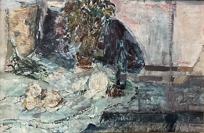 Großes gerahmtes Stillleben Öl auf Karton Mitte 20. Jahrhundert Postimpressionist 98 cm x 70 cm