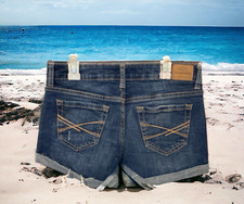 Aeropostale Womens Midi Jean Booty Shorts Size 0 Blue Flat Front Cuffed