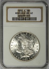 1890-S MORGAN DOLLAR REDFIELD COLLECTION! NGC MS62!