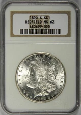 1890-S MORGAN DOLLAR REDFIELD COLLECTION! NGC MS62!