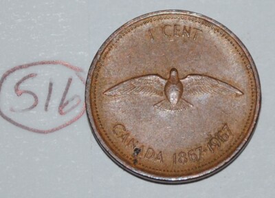 Canada 1967 Centennial 1 Cent Copper One Canadian Penny Dove Coin