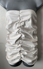 New Prettylittlething Ladies Size 6 Dress Strapless Cream Faux Leather Ruched