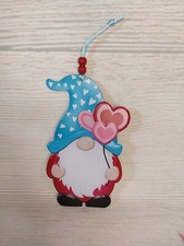 New Valentine Gnome Hearts Metal Blue Hat Hanging Sign Tier Tray Love Kisses