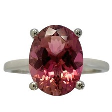 Natural 1.55ct Vivid Pink Rubellite Tourmaline Oval Cut Platinum Solitaire Ring