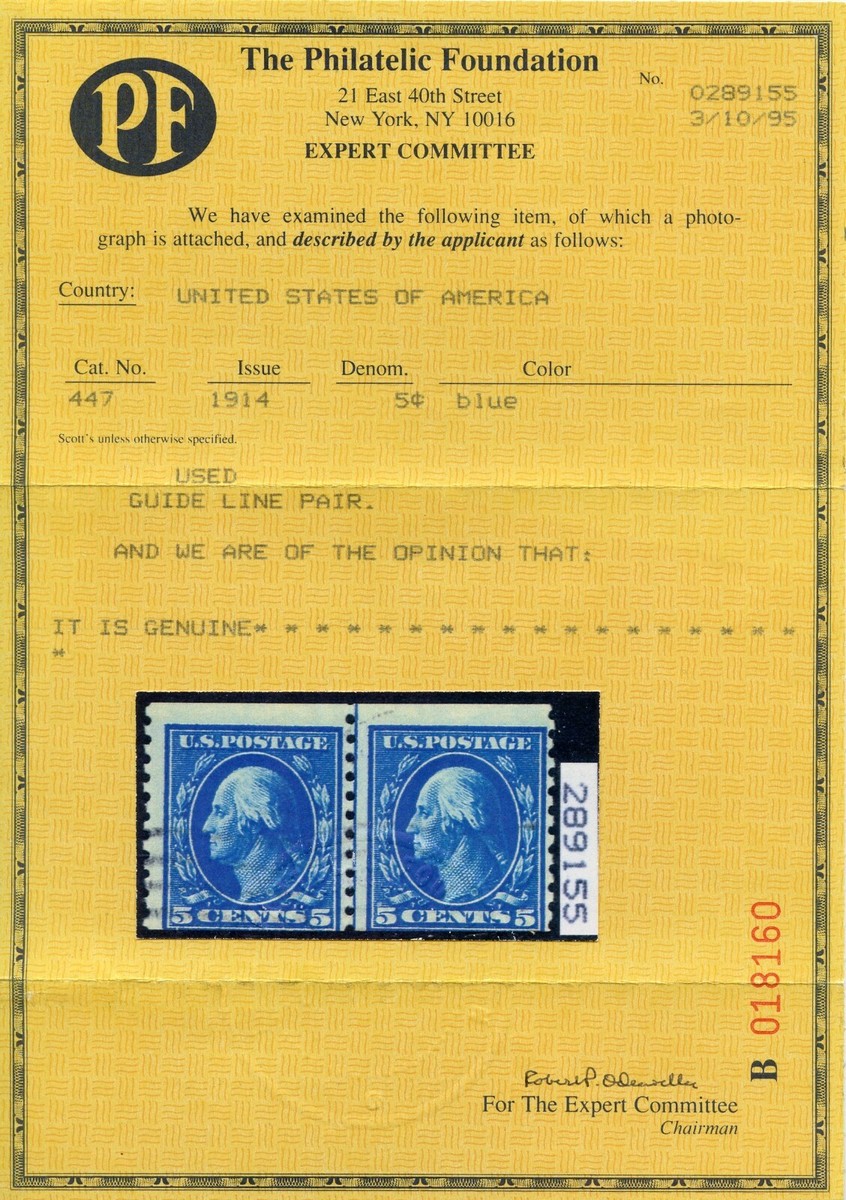 US SCOTT #447 Line Pair Used W/ PF Cert SCV $950 Scarce! | eBay