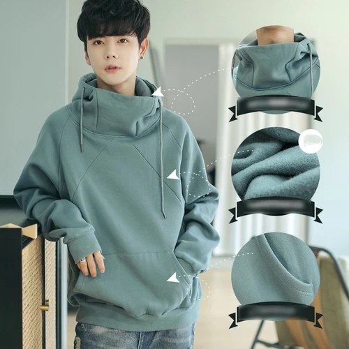 Men's Loose Casual Street Hoodie Long Sleeve Turtleneck Pullover Sweatshirt Tops - Foto 9 di 39