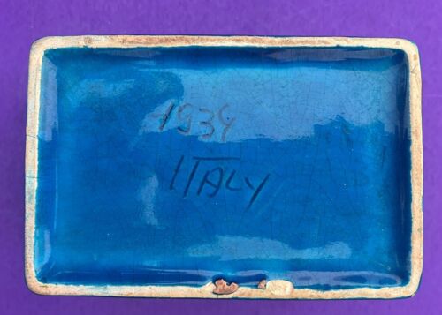 VTG Italian Art Pottery Lidded Dresser/Trinket Cigarette Box Blue/Green SALE! - Picture 4 of 6