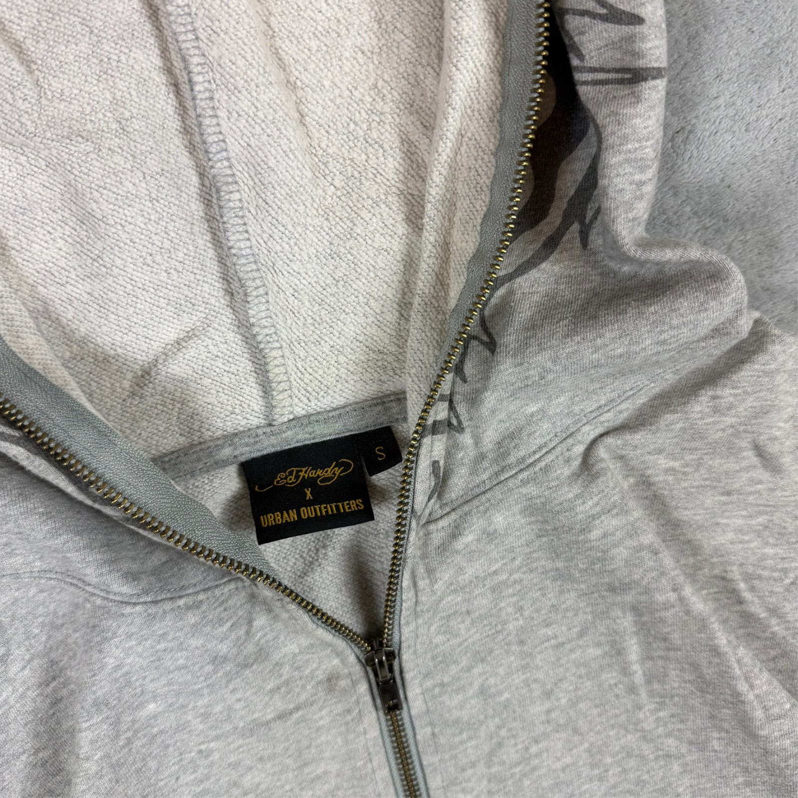 Vintage Ed Hardy Love Kills Slowly Grey Oversized Size Small Full Zip Hoodie image 4