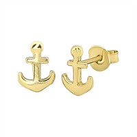 Anker Ohrstecker 925 Silber Vergoldet Klein Maritim - Silverly