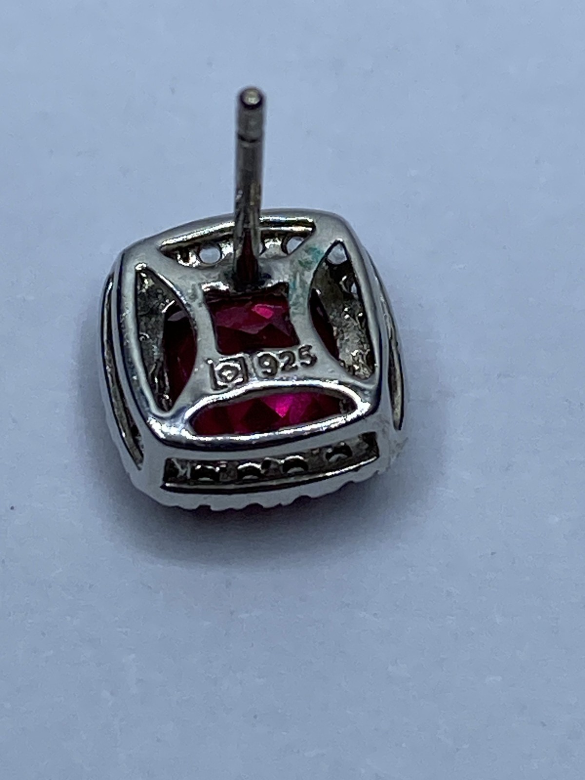 Sterling Silver Ruby Like Diamond Stud Earrings 2… - image 7