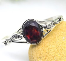 Red Garnet Gemstone 925 Sterling Silver Jewelry Cuff Bracelet Adjustable