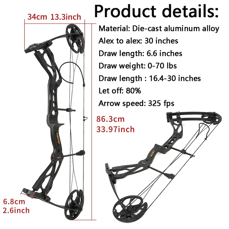 0-70lbs Compound Bow Kit Let-off 80% Arcehry Bow Hunting Shooting Target RH - Image 2 of 4