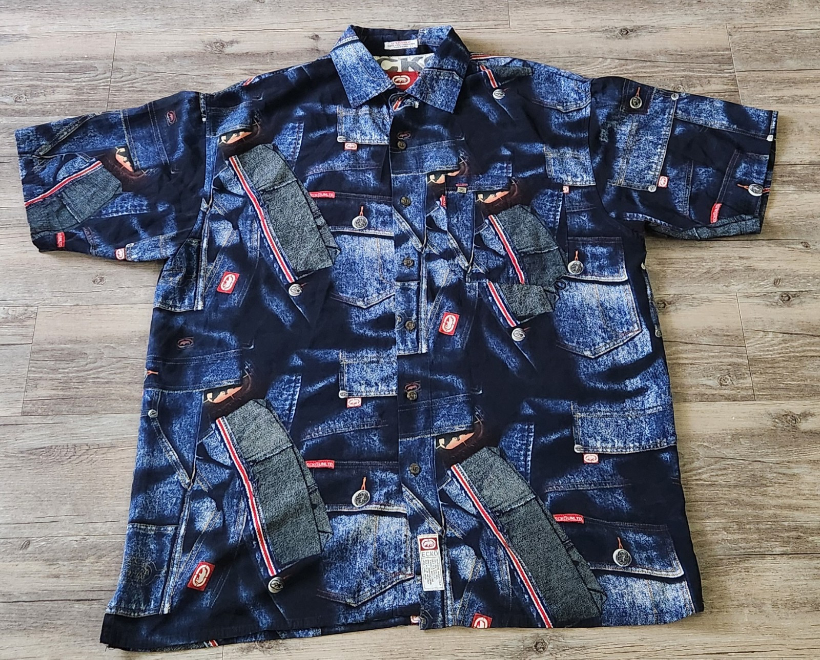 Vintage Ecko Utld RARE Patchwork denim polyester … - image 1