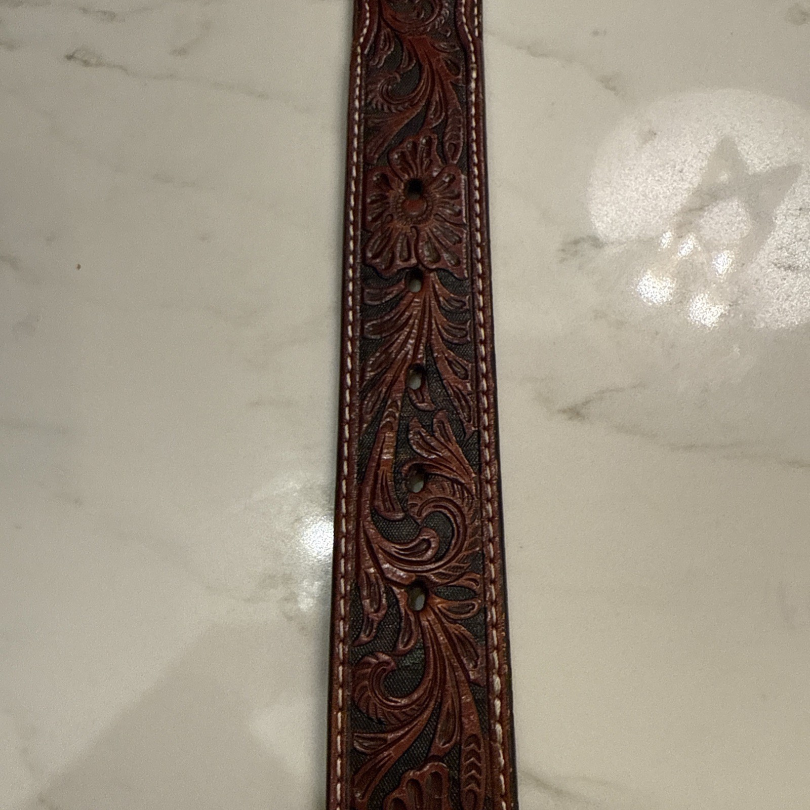 Nocona Belt Co Men's Tooled Western Belt- Size 34 -Brown/Black w/ Silver Buckle