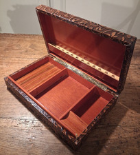 BOITE A CIGARES VINTAGE EN BOIS ET CUIR GAUFFRE ESPAGNE