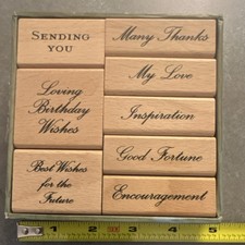 Sayings Greetings Wood Rubber Stamp Set - Words Phrases Sentiment Collection