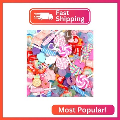 WILLBOND 50 Pieces Assorted Charms Cute Set Flatback Beads Making Kit Mixed Cand
