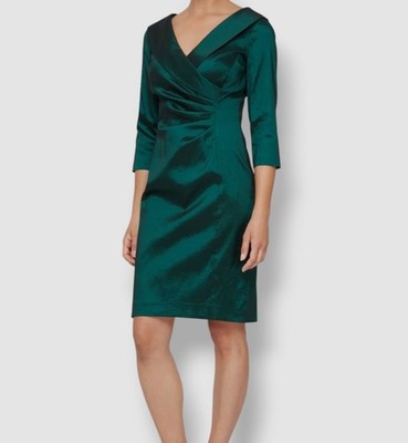 Alex Evenings Women Green Ruched Portrait-Collar 3/4-Sleeve Sheath Dress Sz 16