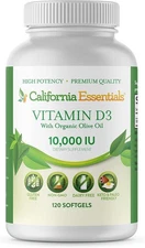Vitamin D3 10,000 IU Extra Strength 250mcg Organic Olive Oil 120 Softgels