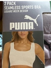 Puma Women's 2-Pack Square Neck Seamless Sports Bra, Purple/White, Size XL. BT