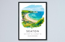 Seaton Watercolor Poster Seaton Devon Travel Print Wall Art Seaton Home Decor
