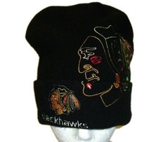Chicago Blackhawks Vintage Mens Beanie Winter Hat Cuffed Big Logo New Nhl Hockey